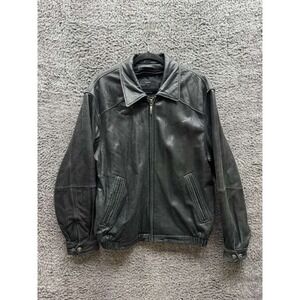Vintage Claiborne Lambskin Leather Full Zip Bomber Jacket Black Mens Size L/XL